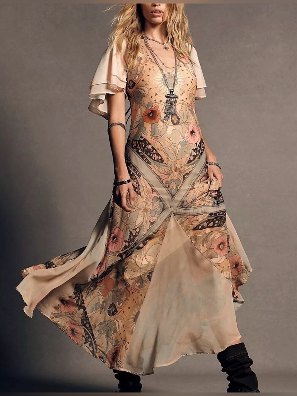 Free People Celestial Nights Bohemian Maxi Dress in fairy combo